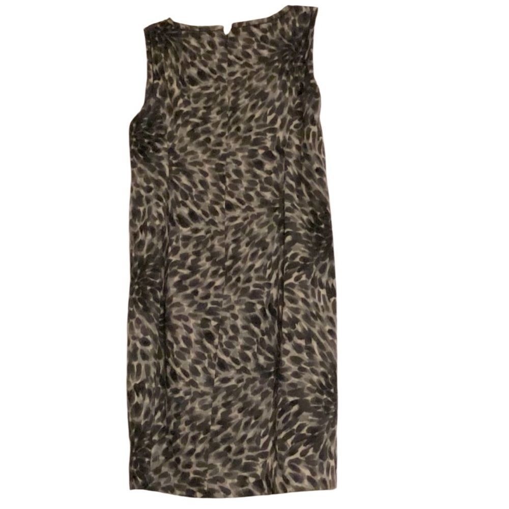 Ann Taylor Cheetah Dress 100% Silk Gray Black Sheath Floral Sleeveless 6 S